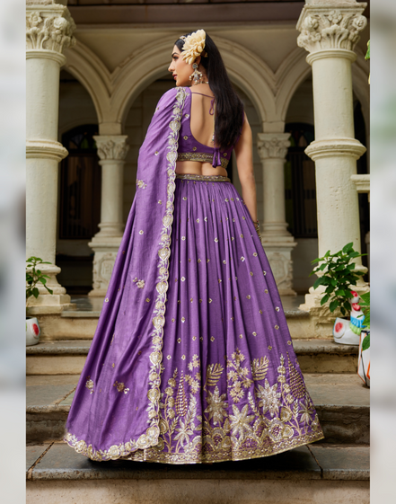 Stunning Chiffon Lehenga Choli with Hand Sequin, Coding, and Thread Work - Buy