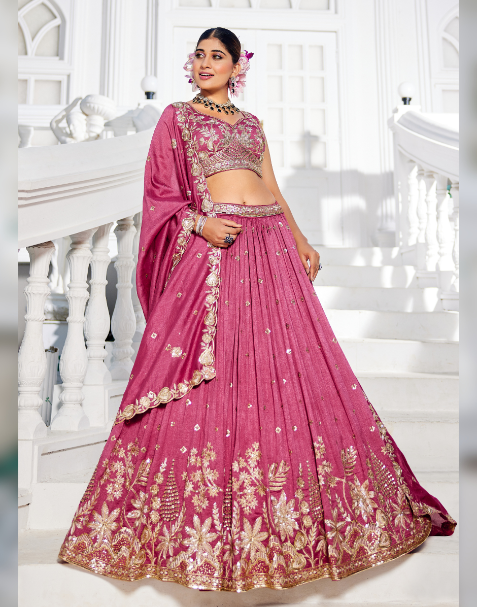 Stunning Chiffon Lehenga Choli with Hand Sequin, Coding, and Thread Work - Buy