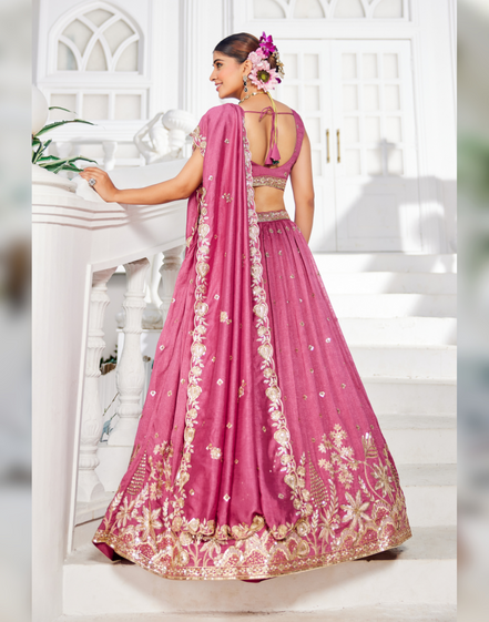 Stunning Chiffon Lehenga Choli with Hand Sequin, Coding, and Thread Work - Buy