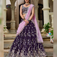 Organza Lehenga Choli with Coding, Sequin & Thread Embroidery Dupatta Included - Buy