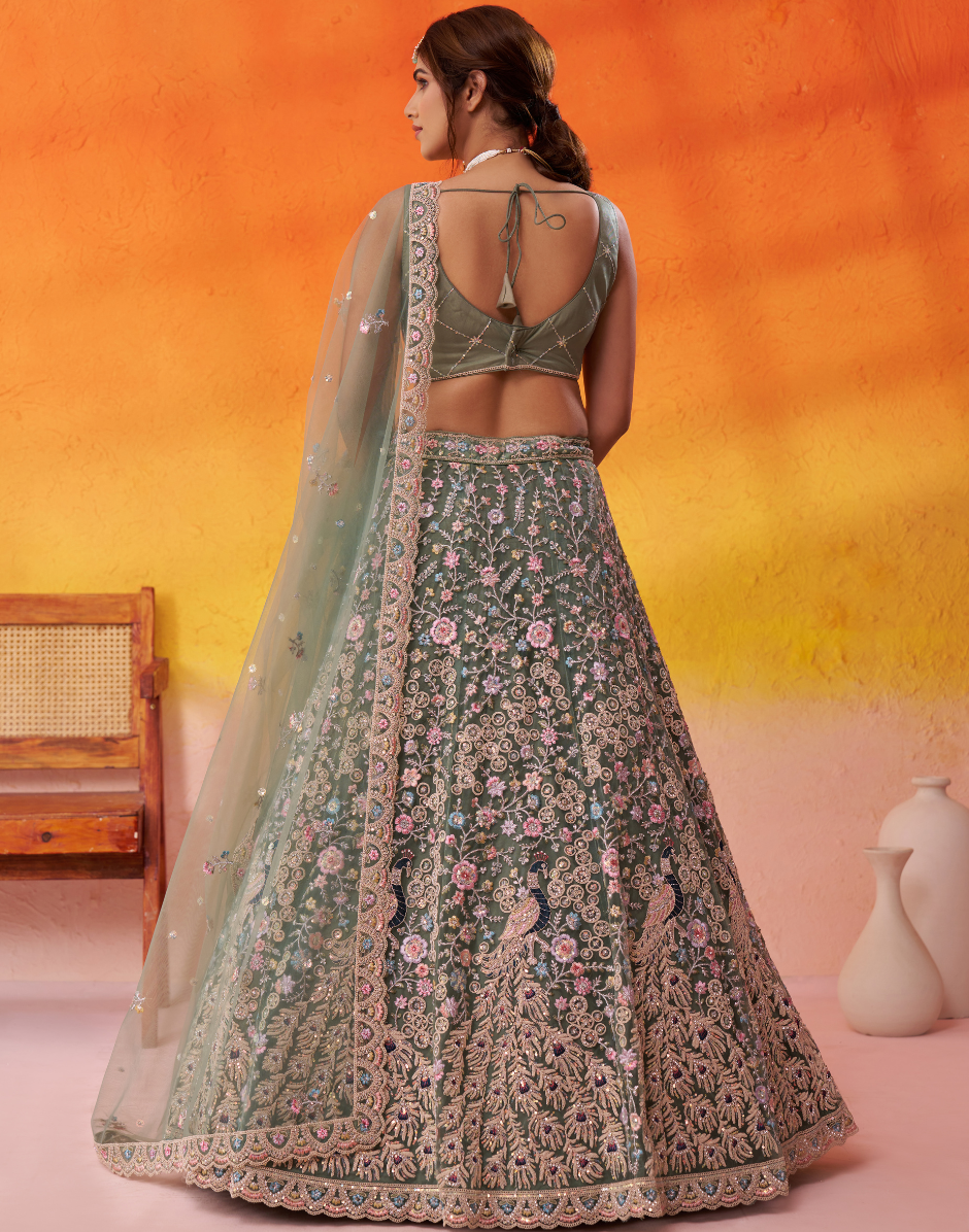 Premium Net Fabric Sequins Embroidery Lehenga & Blouse with Dupatta - Buy