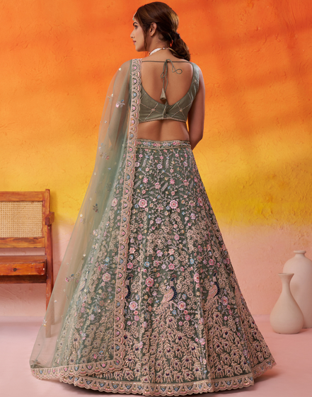 Premium Net Fabric Sequins Embroidery Lehenga & Blouse with Dupatta - Buy