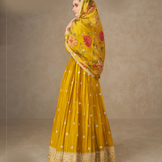 Chinnon Silk Yellow Anarkali Outfit for Women Intricate Embroidery with Floral Dupatta - Buy