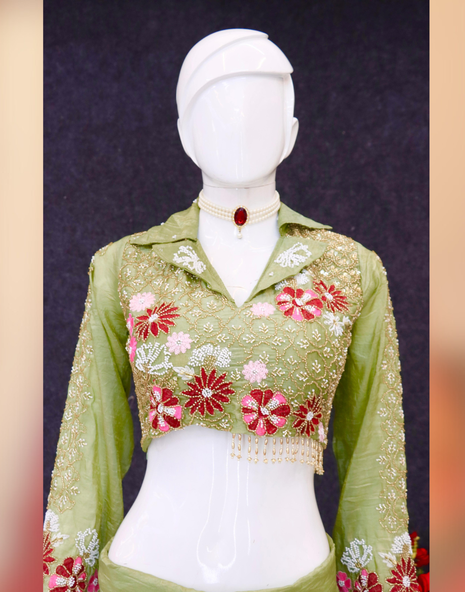 Luxury Satin Silk Co-Ord Set Soft Fancy Fabric with Handcrafted Embroidery Detailing - Buy