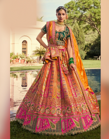 Radiant Orange Silk Lehenga with Sequin & Zarkan Embroidery Includes Stylish Belt & Latkan - Buy