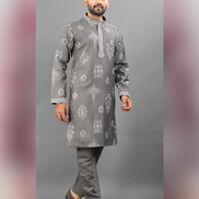 Men’s Ethnic Kurta Pyjama in Printed Art Silk with Detailed Embroidery Stylish Occasion Wear - Buy