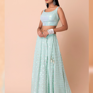 Glamorous Pastel Blue Lehenga Choli with Sequin and Thread Embroidery with Floral Patterns - Buy