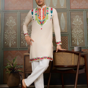 Classic Multicolor Embroidered Kurta Pyjama for Men Graceful Look for Every Occasion - Buy