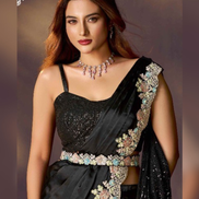 Black Satin Pre-Stitched Saree for Cocktail