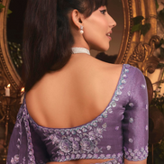 Designer Purple Organza Saree with All Over Butta Embroidery and Heavy Stone Work Border - Buy