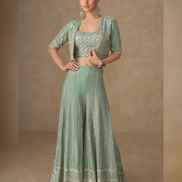 Dusty Green Co-ord Set with Jacket for Mehendi