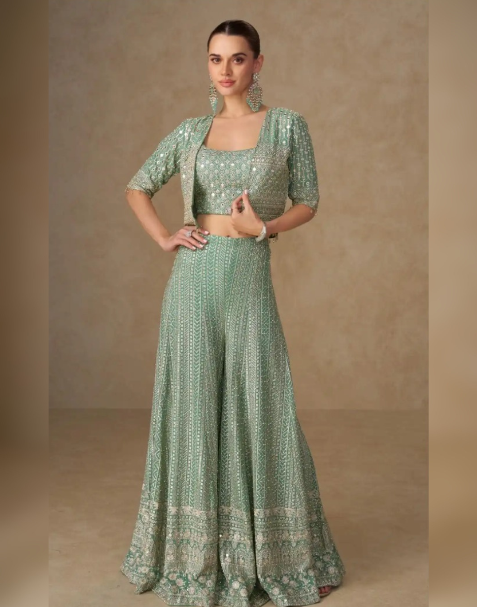 Dusty Green Co-ord Set with Jacket for Mehendi