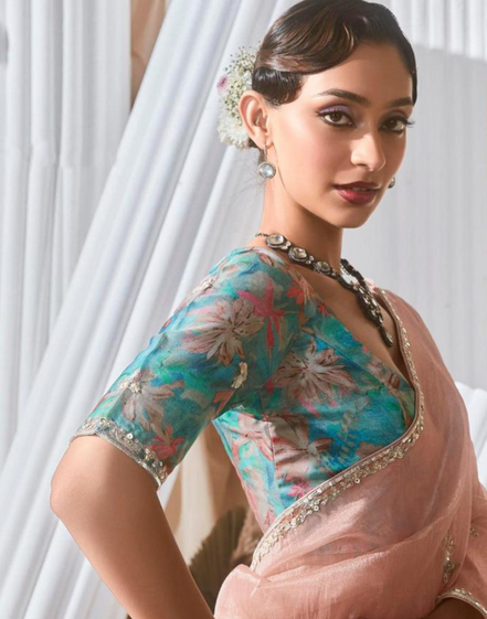 Graceful Embroidered & Embellished Saree with Printed Blouse Elegant Ethnic Ensemble - Buy