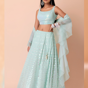 Glamorous Pastel Blue Lehenga Choli with Sequin and Thread Embroidery with Floral Patterns - Buy