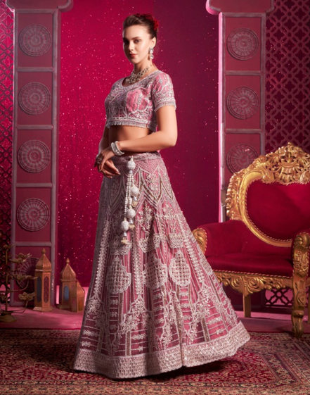 Premium Pink Lehenga Blouse Dupatta Set with Zarkan, Latkans & Hand Embroidery - Buy