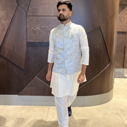 Men’s Kurta Pyjama in Pure Cotton with Intricate Jacquard and Matching Koti - Buy