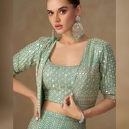 Dusty Green Co-ord Set with Jacket for Mehendi