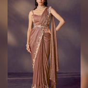 Brown Pre-Stitched Saree with Jacket Set