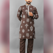 Men’s Ethnic Kurta Pyjama in Printed Art Silk with Detailed Embroidery Stylish Occasion Wear - Buy