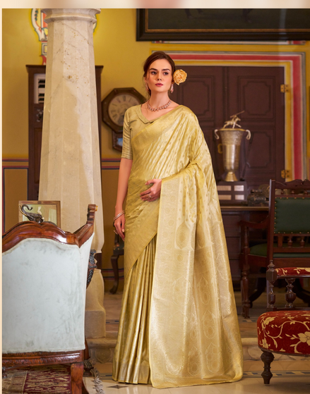 Banarasi Satin Silk Saree in Yellow Perfect Ethnic Wear Choice - Buy