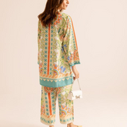 Beige Satin Crafted Top with Flared Bottoms Elegant Co-Ord Set for Effortless Chic - Buy_2