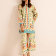 Beige Satin Crafted Top with Flared Bottoms Elegant Co-Ord Set for Effortless Chic - Buy_3