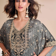 Black Pure Viscose Crepe & Organza Silk Kaftan Trendy Tulip Style with Hand Mirror & Gota Patti Embroidery - Buy_1