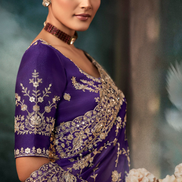 Blue Aari Work Saree Fancy Fabric with Handcrafted Embroidery and Matching Blouse - Buy_2