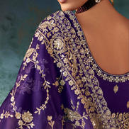 Blue Aari Work Saree Fancy Fabric with Handcrafted Embroidery and Matching Blouse - Buy_3