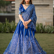 Blue Bandhani Printed Lehenga with Gota Patti Work & Dupatta Perfect for Weddings & Festive Celebrations - Buy