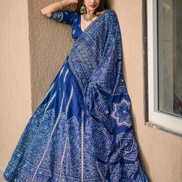 Blue Bandhani Printed Lehenga with Gota Patti Work & Dupatta Perfect for Weddings & Festive Celebrations - Buy_1