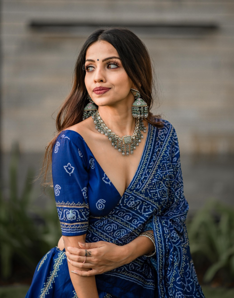 Blue Bandhani Printed Lehenga with Gota Patti Work & Dupatta Perfect for Weddings & Festive Celebrations - Buy_2