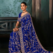 Blue Premium Fancy Saree Aari & Handwork Embroidery with Matching Blouse - Buy_1