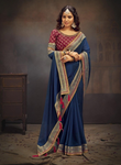 Blue Saree with Swarovski & Sequin Work Elegant Unique Border & Designer Blouse - Buy