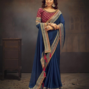 Blue Saree with Swarovski & Sequin Work Elegant Unique Border & Designer Blouse - Buy