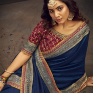 Blue Saree with Swarovski & Sequin Work Elegant Unique Border & Designer Blouse - Buy_1