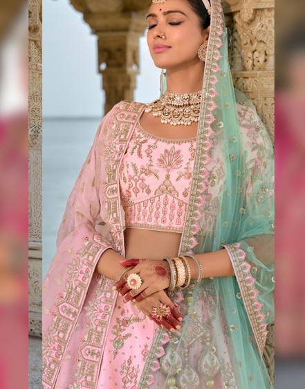 Blush Bride Heavy Pink Silk Lehenga with Stunning Khatli Embroidery - Buy_1