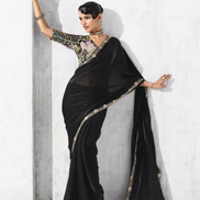 Bold & Beautiful Black Embroidered Saree with Statement Printed Blouse - Buy