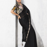 Bold & Beautiful Black Embroidered Saree with Statement Printed Blouse - Buy_1