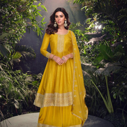 Bright & Beautiful Yellow Viscose Jacquard Silk Embroidered Kurta Set with Dupatta