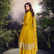 Bright & Beautiful Yellow Viscose Jacquard Silk Embroidered Kurta Set with Dupatta_1