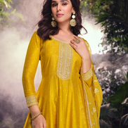 Bright & Beautiful Yellow Viscose Jacquard Silk Embroidered Kurta Set with Dupatta_2