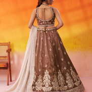 Brown Tissue Lehenga Choli Set with Sequin Embroidered Blouse and Dupatta for Wedding & Festive Wear - Buy_1