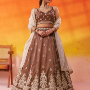 Brown Tissue Lehenga Choli Set with Sequin Embroidered Blouse and Dupatta for Wedding & Festive Wear - Buy_2