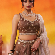 Brown Tissue Lehenga Choli Set with Sequin Embroidered Blouse and Dupatta for Wedding & Festive Wear - Buy_4