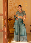 Celebrate in Style Green Heavy Embroidered Georgette Palazzo Blouse with Dupatta - Buy