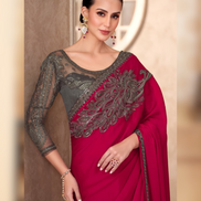 Cherry Red Ethnic Elegance Pure Chiffon Saree with Linen Embroidered Blouse - Buy_1