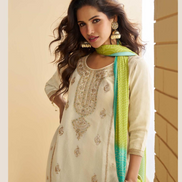 Chic Beige Chinon Silk Palazzo Set Embroidered Top and Dupatta Included_1