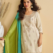Chic Beige Chinon Silk Palazzo Set Embroidered Top and Dupatta Included_2