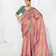 Chic & Classy Baby Pink Saree with Embroidery Work and Printed Blouse - Buy